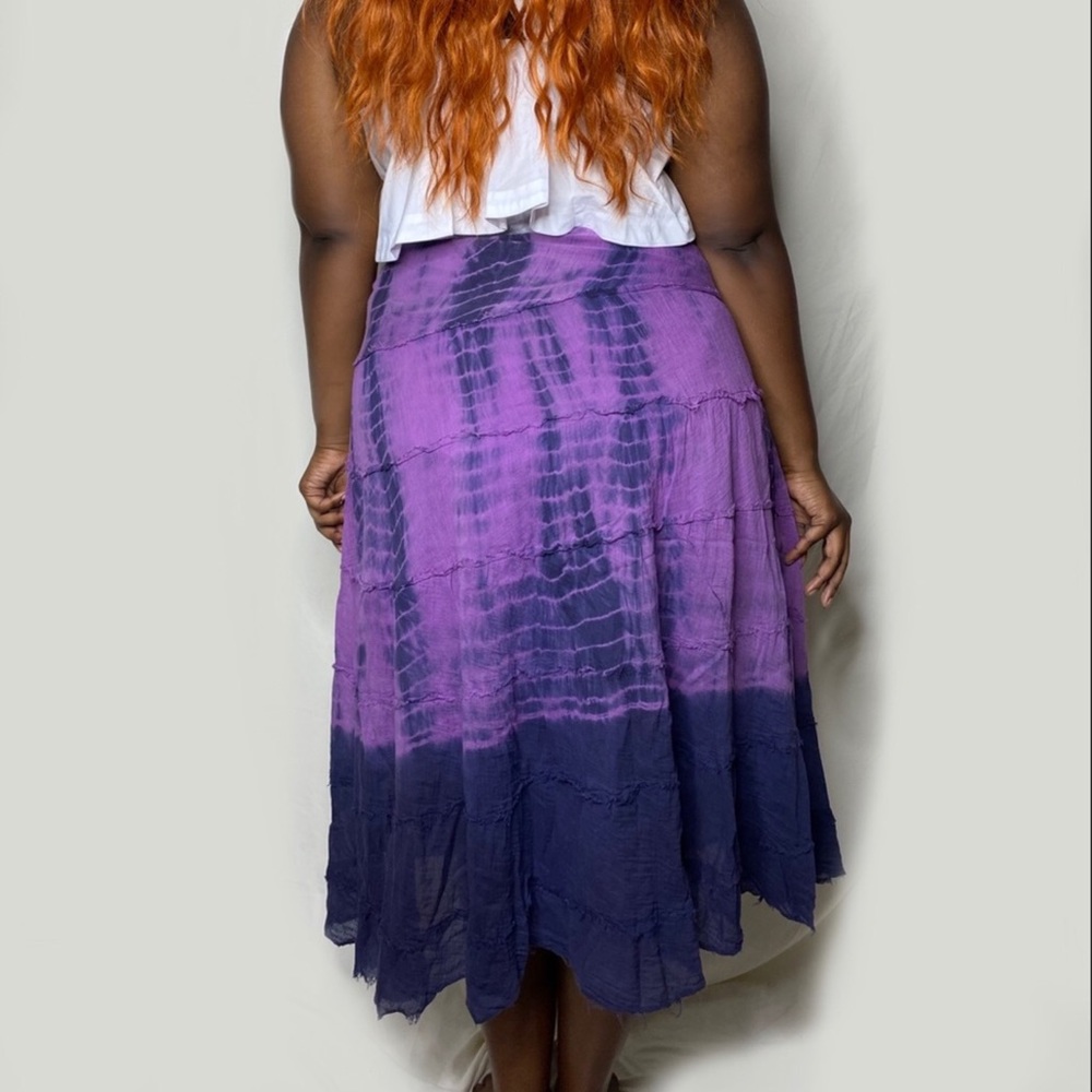 Tantrums tie die blue long Maxi skirt in small elastic waist hippie